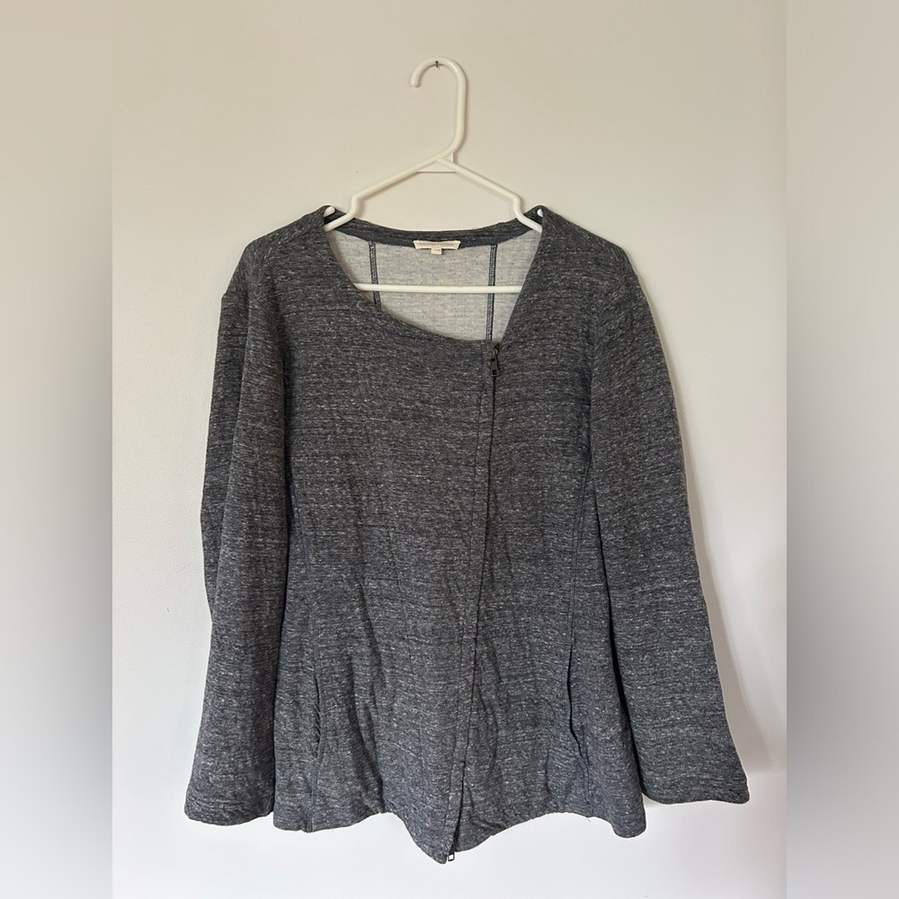 Eileen Fisher Gray Heather Asymmetrical Zipper Sweatshirt Jacket Womens Large